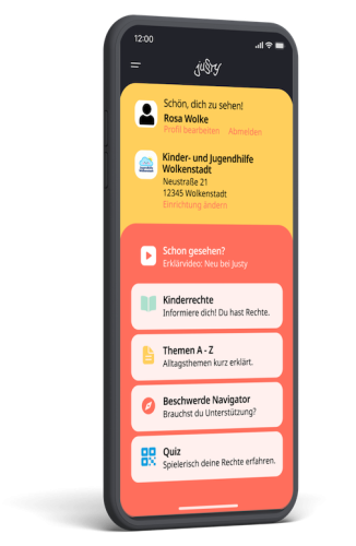 Screenshot eines Telefons mit der Justy Oberfläche